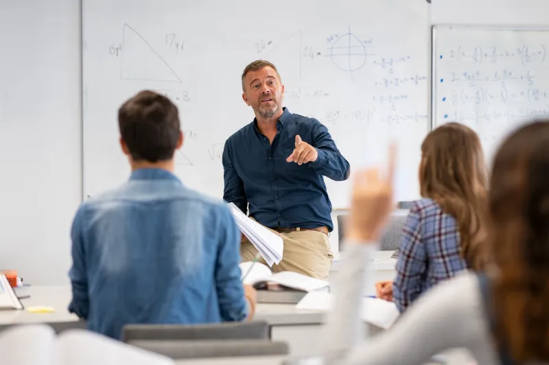 Academic in a university classroom