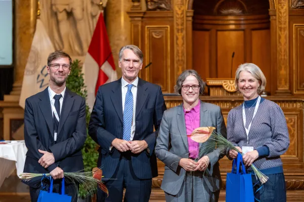 From left to right: Circle U. Secretary General Kevin Guillaume, rector Sebastian Schütze (UNIVIE), Circle U. president Julia von Blumenthal (HU) and CU2030 project coordinator Mette Oftebro (UiO)