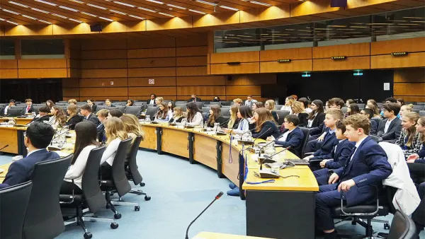 Students sitting in a conference hall