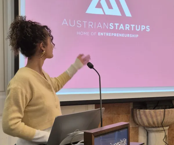 Student delivering a presentation